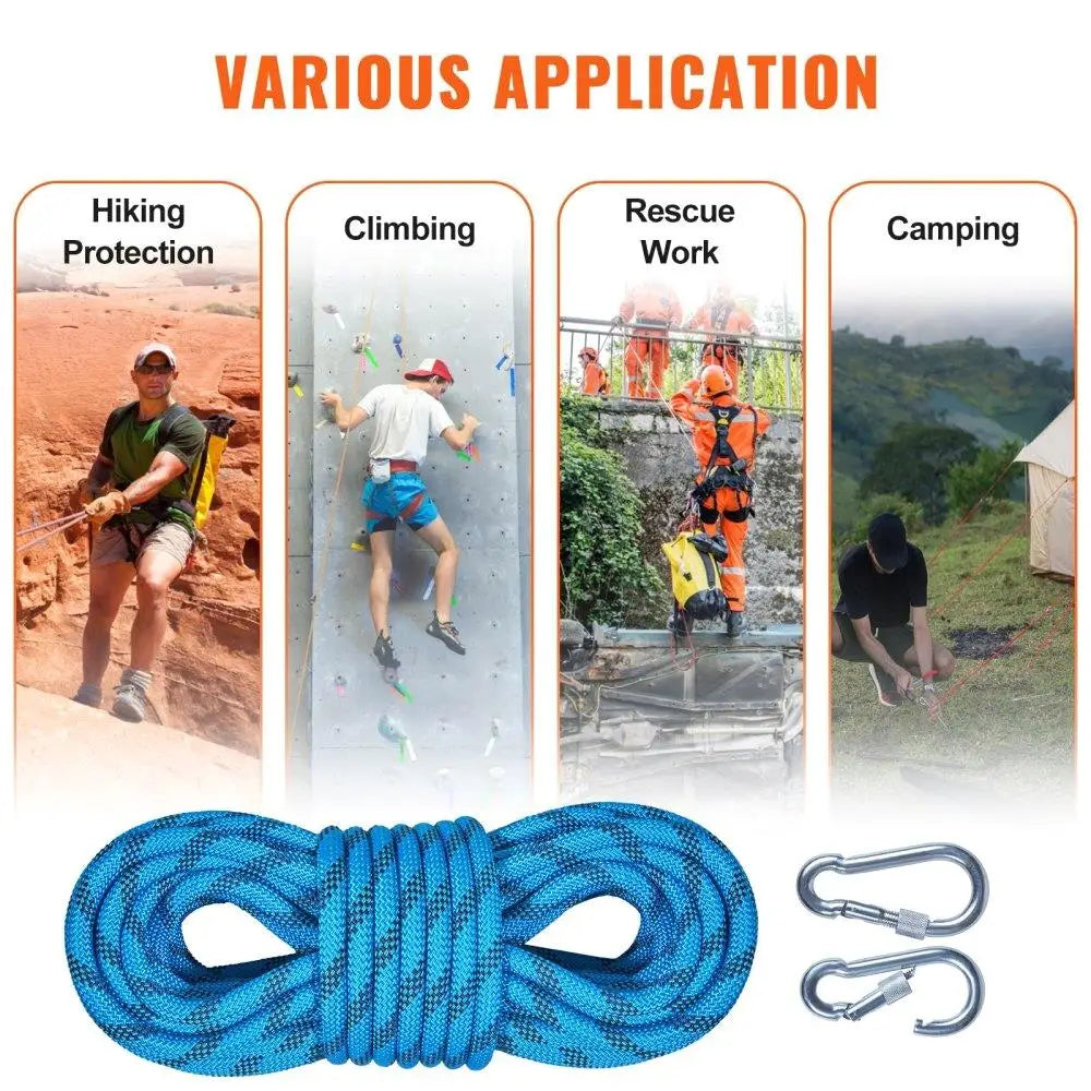 64ft Static Climbing Rope 26KN High Strength Safety Rope with Carabiners