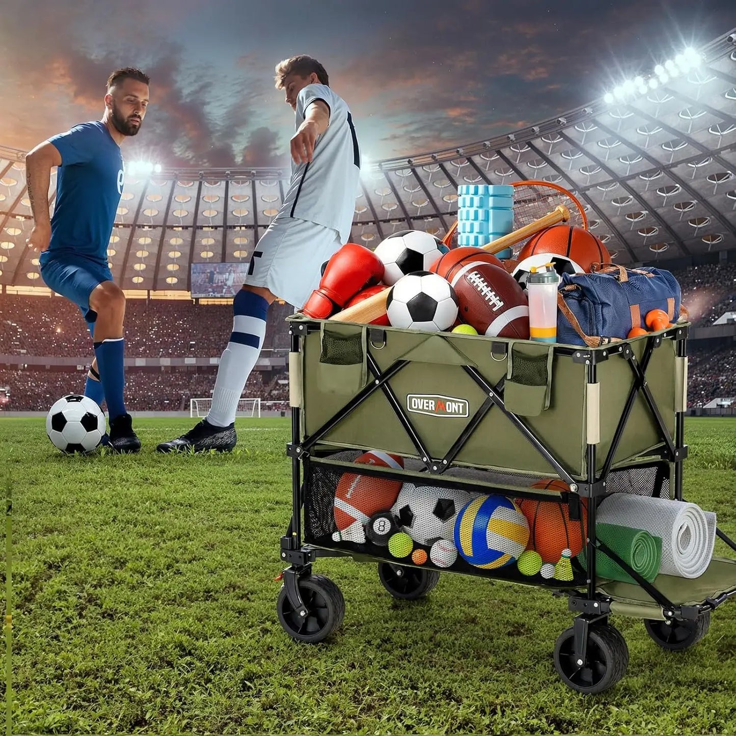 400L Foldable Double Decker Wagon All Terrain Collapsible Cart with Big Wheels