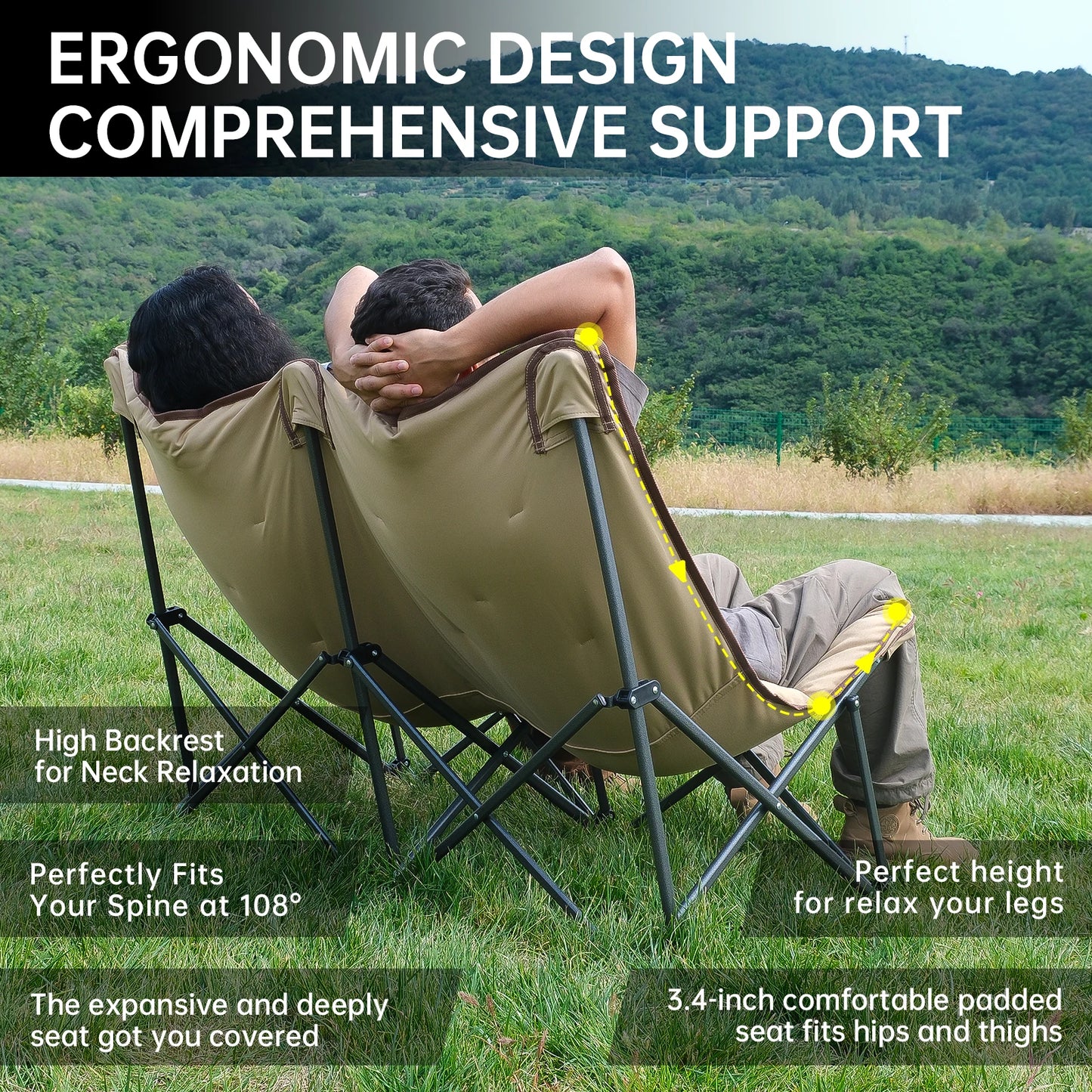 KingCamp Double Padded Butterfly Chair Oversized Outdoor Lawn and Patio Seat