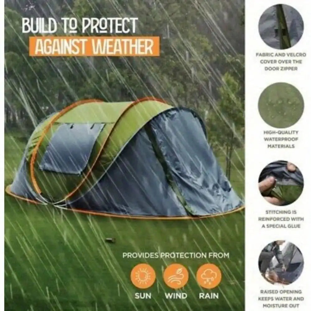 4-Person Easy Pop Up Camping Tent with 2 Doors and UPF50 Waterproof Features