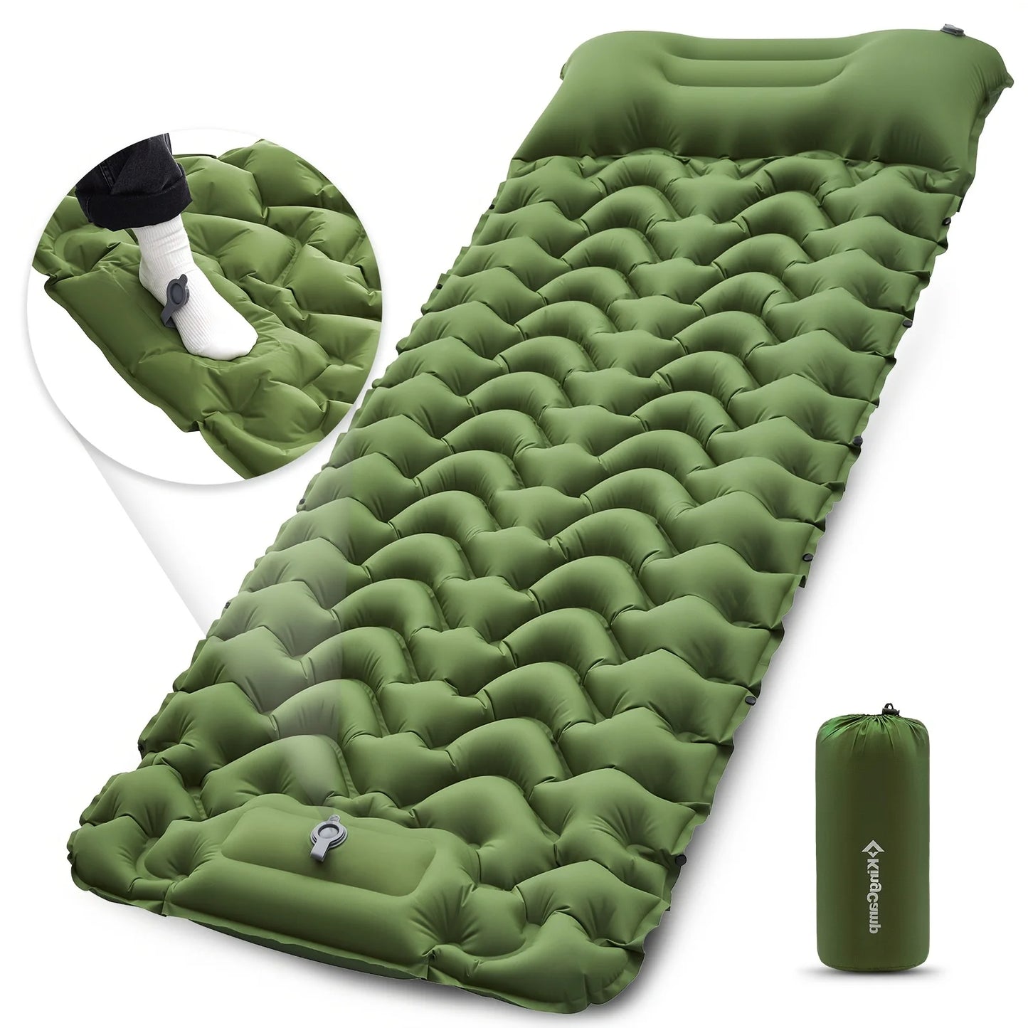 KingCamp Ultralight Self Inflating Sleeping Pad With Built-in Pillow And Foot Pump