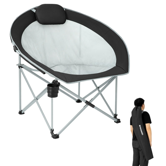 FUNDANGO Oversized Folding Camping Chair with Headrest and Cup Holder
