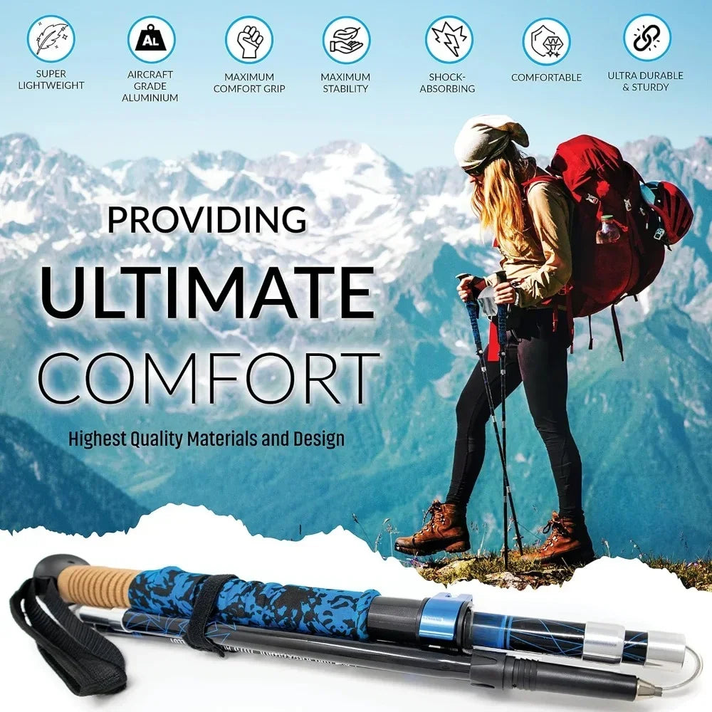 Lightweight Collapsible Trekking Poles with Cork Grip for Hiking and Backpacking
