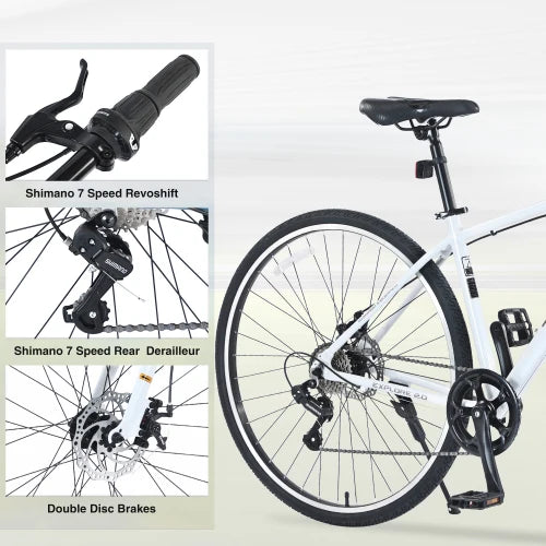 Shimano 7 Speed Hybrid Bike Aluminum Frame Double Disc Brakes 700C City Bicycle