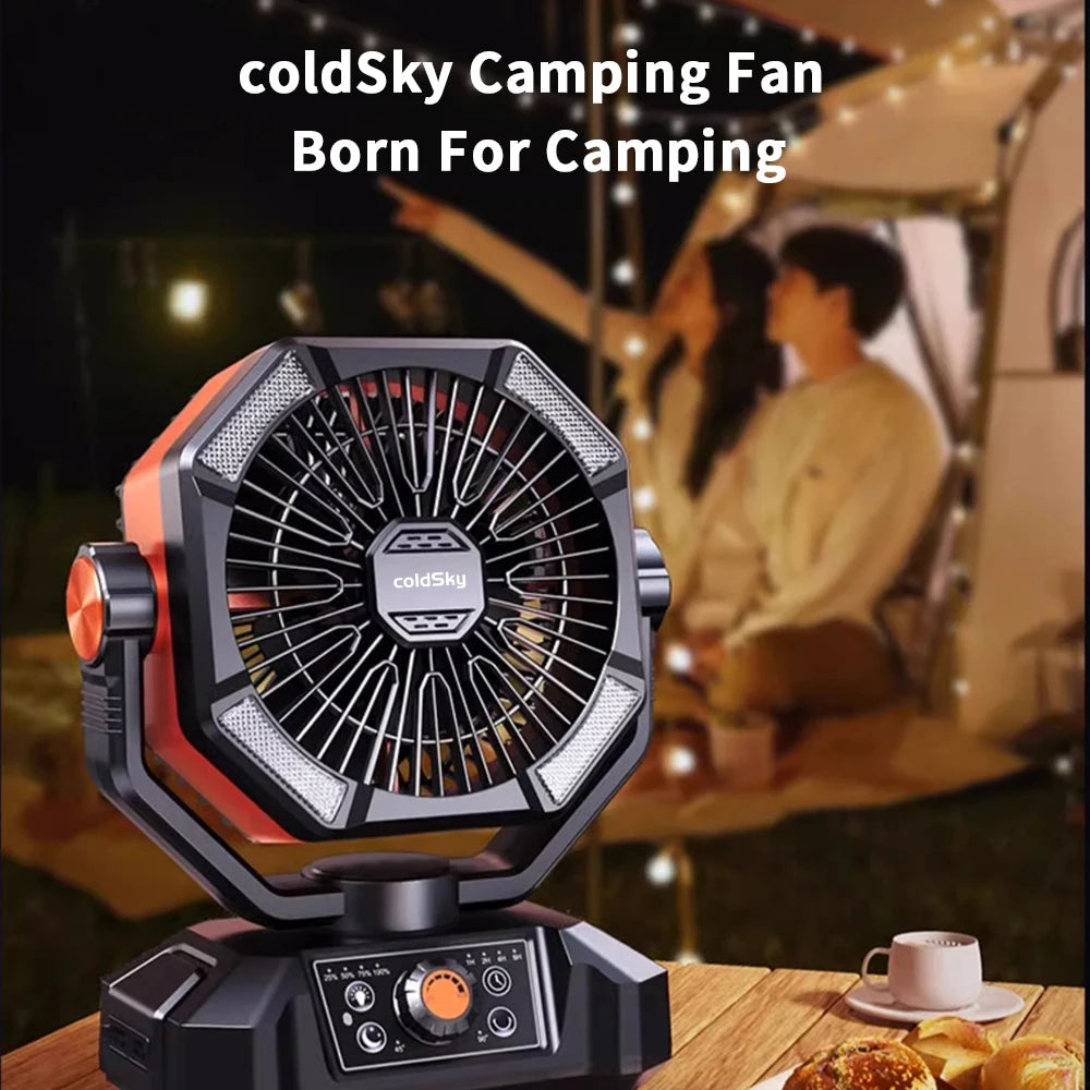 ColdSky Camping Fan with LED Lantern 8 Speeds Portable 20000mAh Battery