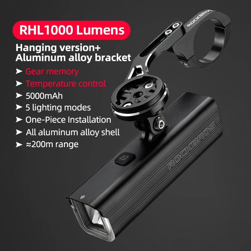 Rockbros 1000LM Rechargeable Bike Front Light IPX6 Rainproof LED Headlight