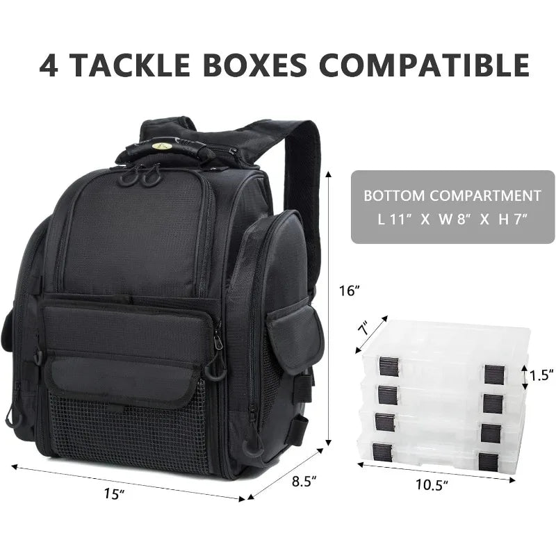 Fishing Tackle Bag Backpack for Men with Tackle Boxes and Rod Holders