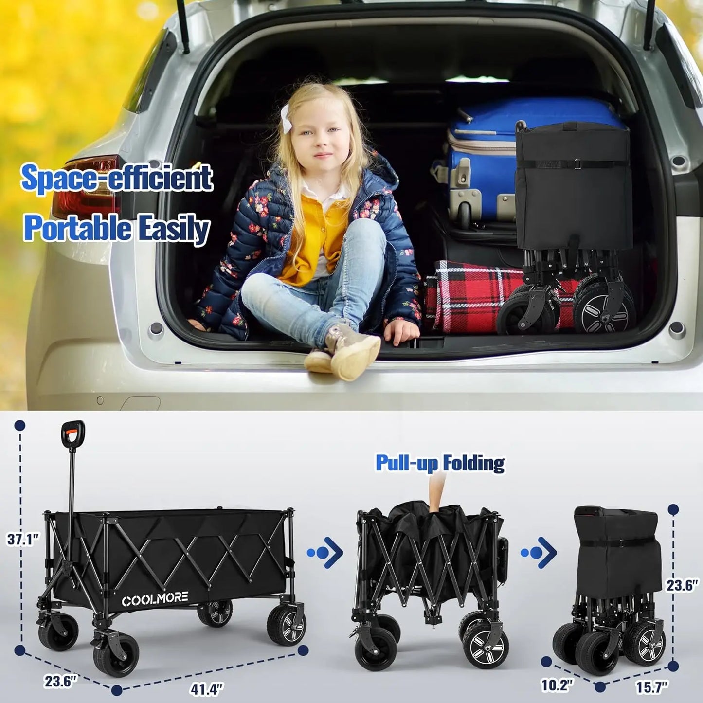 Electric Collapsible Utility Wagon 330lbs Capacity Portable Garden Beach Cart