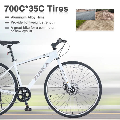 Shimano 7 Speed Hybrid Bike Aluminum Frame Double Disc Brakes 700C City Bicycle