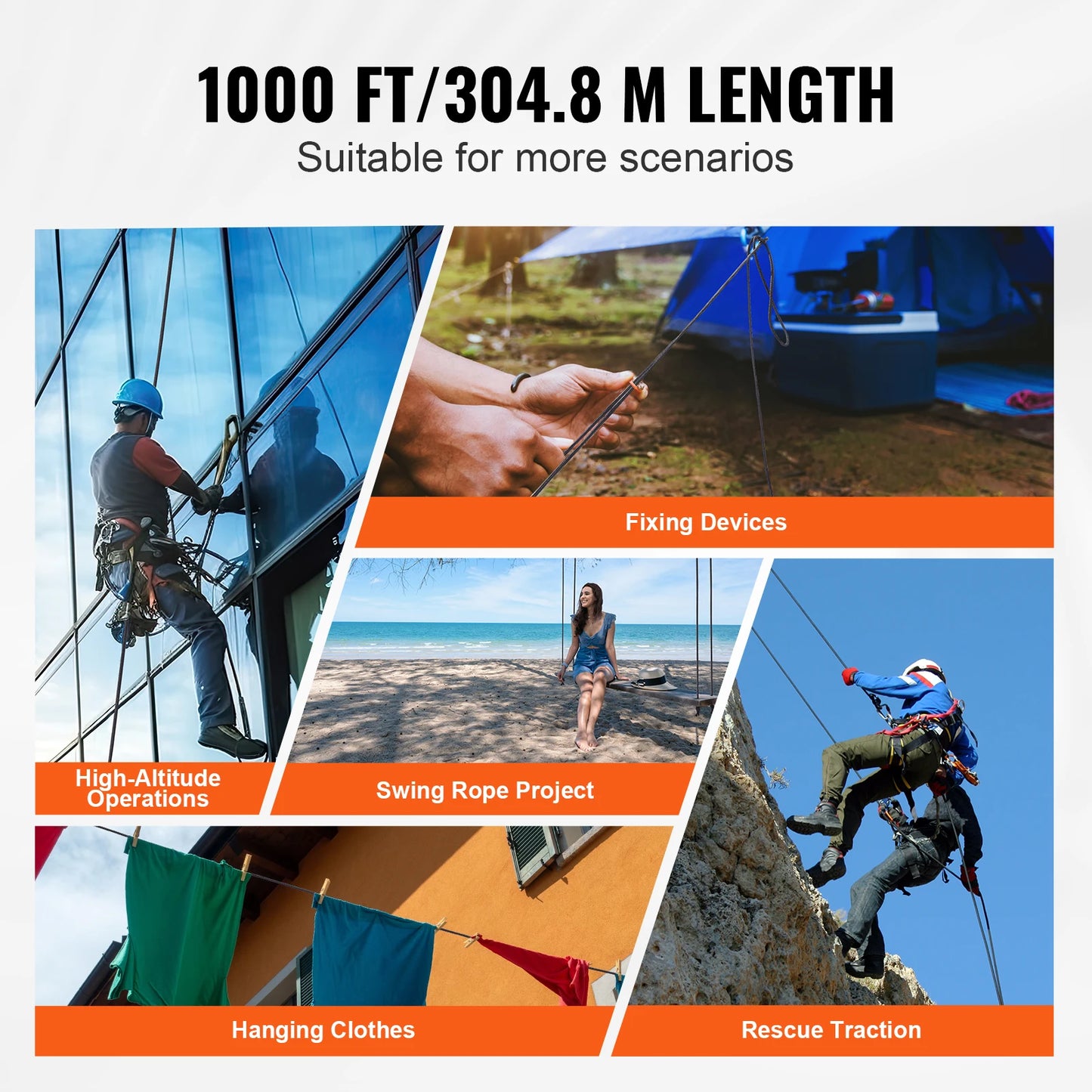 VEVOR 3/16 Inch Nylon Cord 250/1000ft Multi-Purpose Rope for Outdoor Use