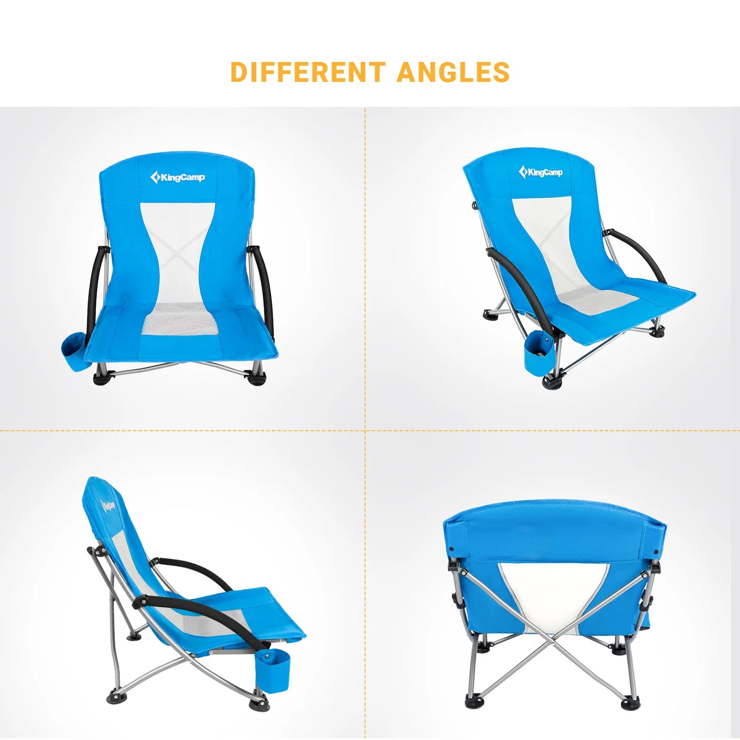 KingCamp Low Seat Folding Beach Chair with Armrests and Cup Holder
