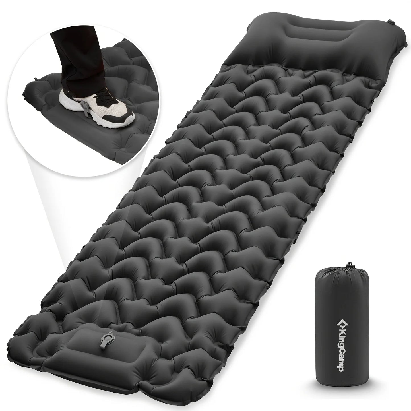KingCamp Ultralight Self Inflating Sleeping Pad With Built-in Pillow And Foot Pump