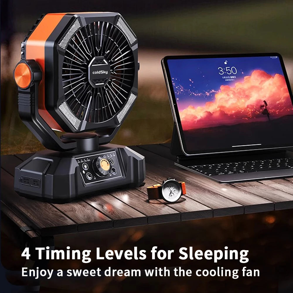 ColdSky Camping Fan with LED Lantern 8 Speeds Portable 20000mAh Battery
