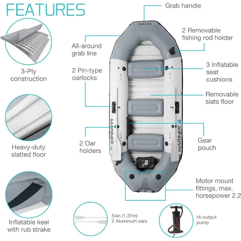 Intex Mariner 3 Inflatable Boat Set with Oars and High-Output Pump