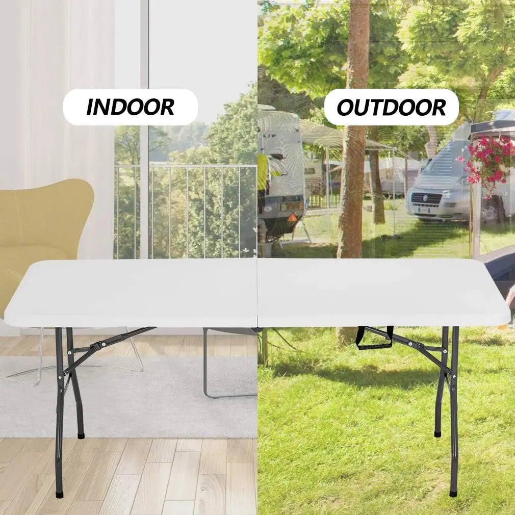 6FT Folding Picnic Table for Camping and Events White Plastic Lockable Design