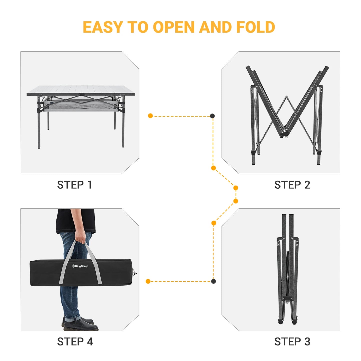 KingCamp Folding Camping Table Lightweight Aluminum with Net Pocket for Outdoor Use