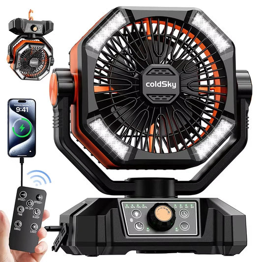ColdSky Camping Fan with LED Lantern 8 Speeds Portable 20000mAh Battery
