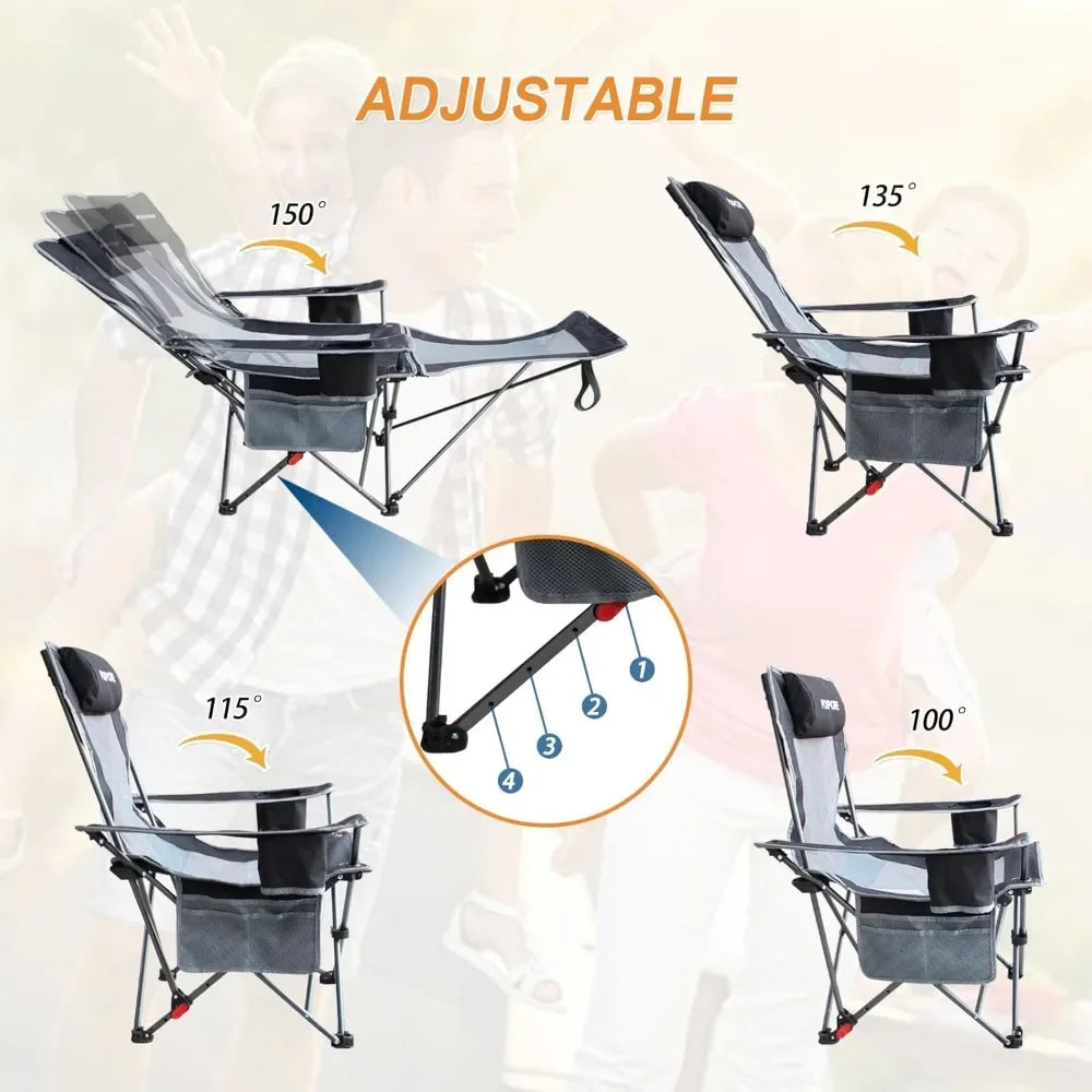 2-Pack Reclining Camping Chair with Removable Footrest and Cotton Cushion