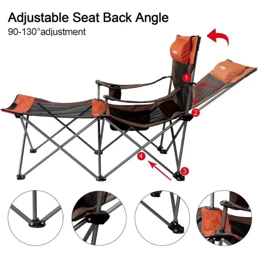 Folding Mesh Reclining Camping Chair Portable Outdoor Lounger with Carry Bag