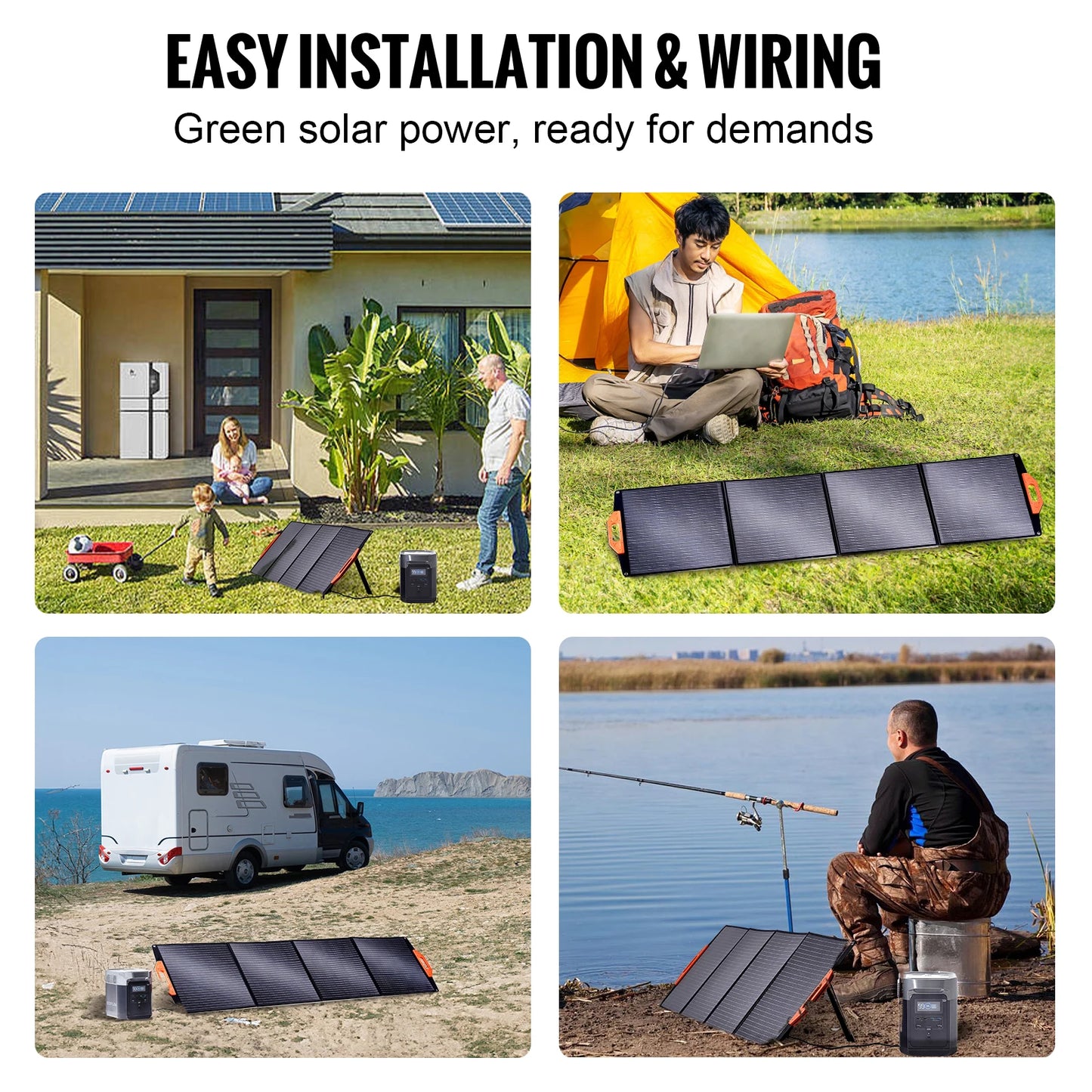 VEVOR Portable 200W Monocrystalline Solar Panel for Camping and Hiking