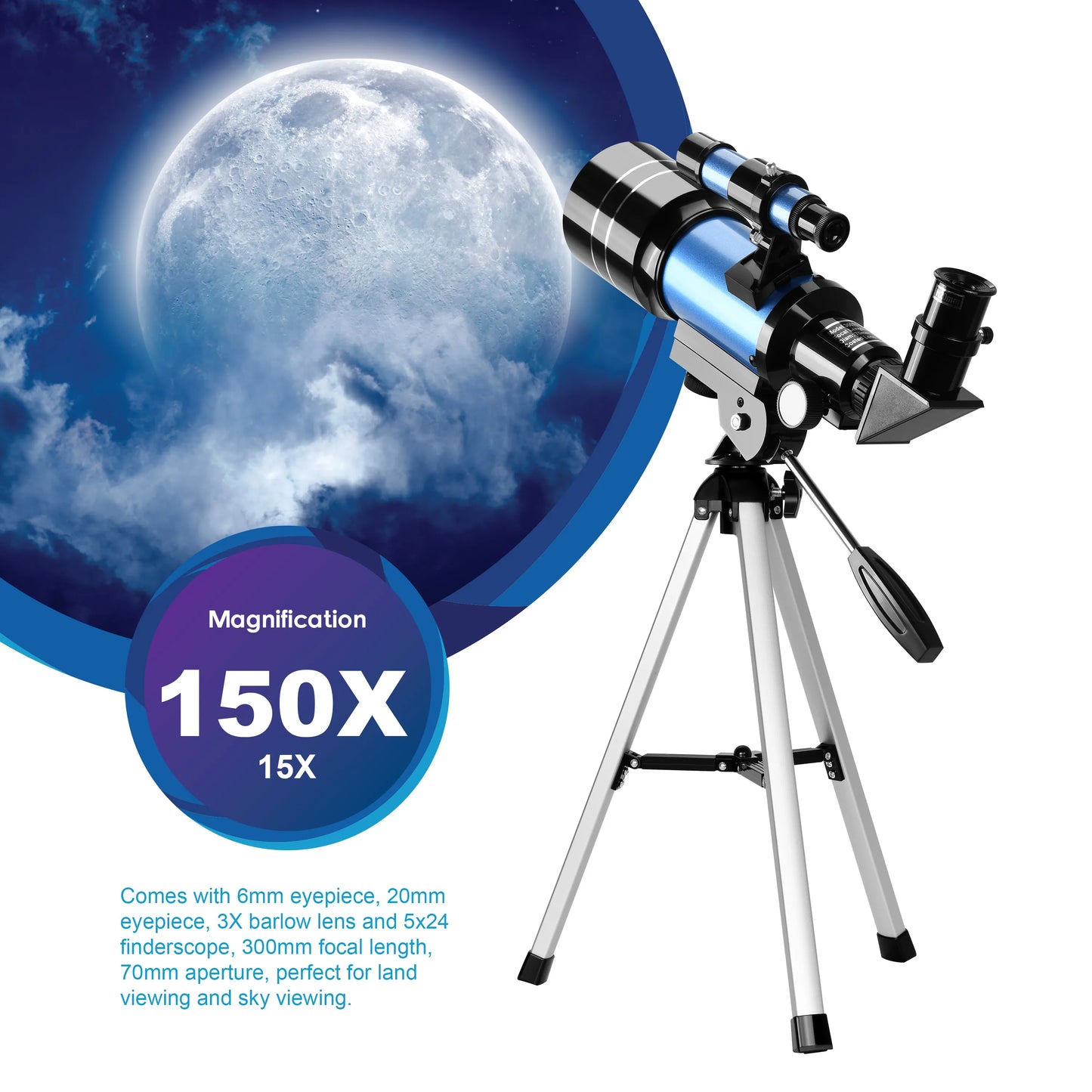 30070 Telescope 1.25 Inch Eyepieces Wide Vision Monocular with Tripod