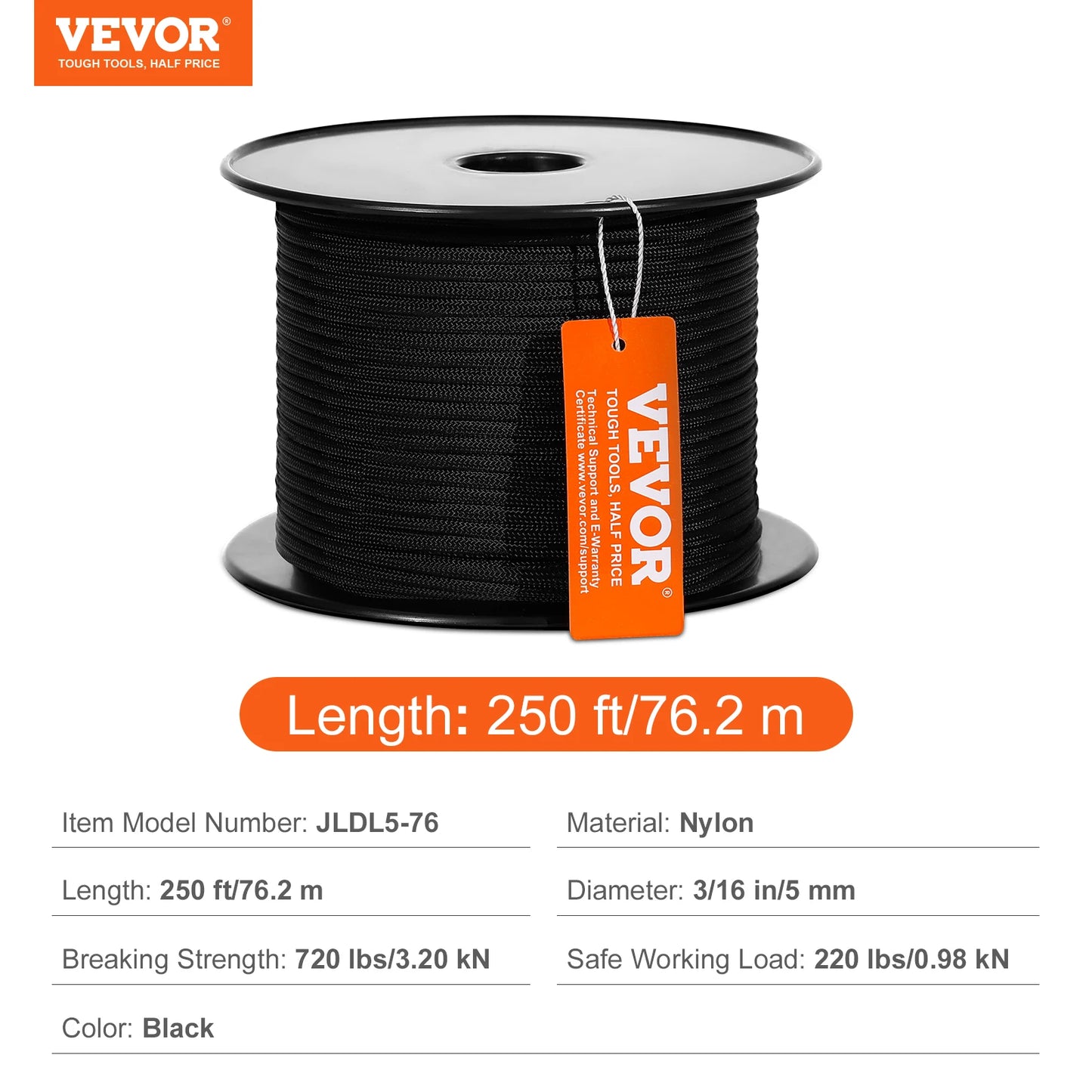 VEVOR 3/16 Inch Nylon Cord 250/1000ft Multi-Purpose Rope for Outdoor Use