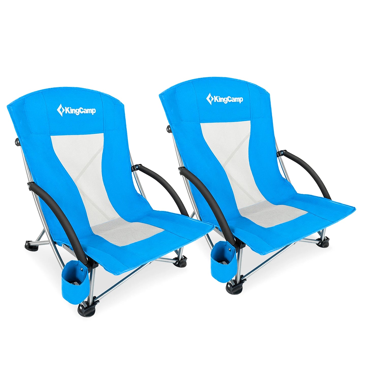 KingCamp Low Seat Folding Beach Chair with Armrests and Cup Holder