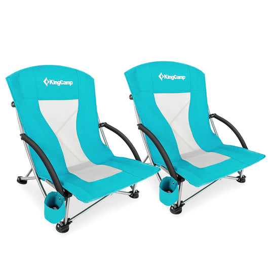 KingCamp Low Seat Folding Beach Chair with Armrests and Cup Holder
