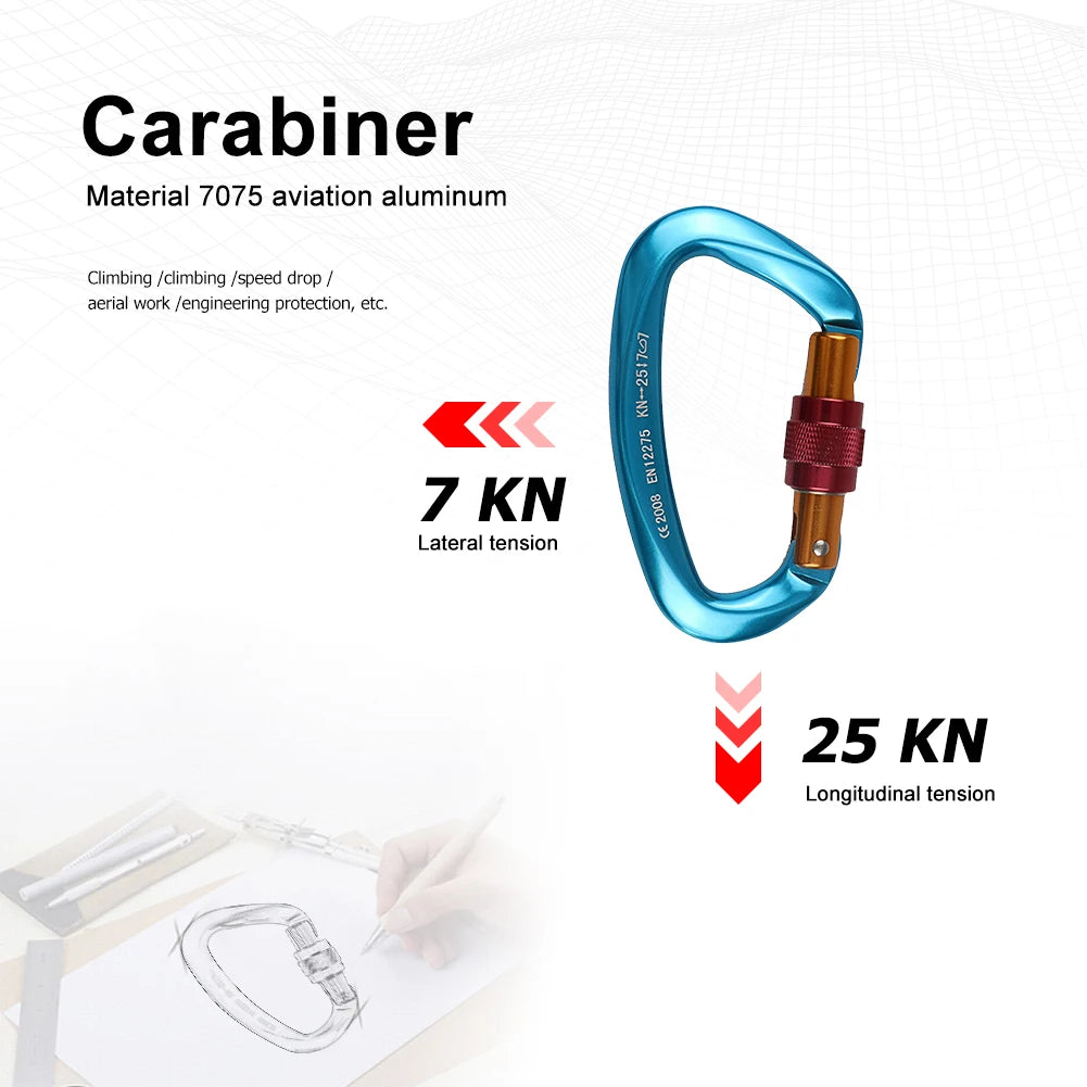 25KN Heavy Duty Locking Carabiner Clips for Camping Hiking and Dog Walking