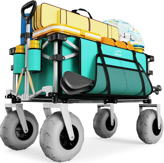Beach Wagon with Big Wheels All Terrain Foldable Cart for Sand and Heavy Loads
