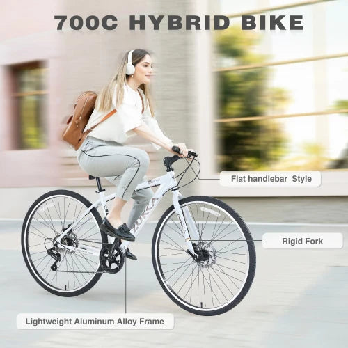 Shimano 7 Speed Hybrid Bike Aluminum Frame Double Disc Brakes 700C City Bicycle