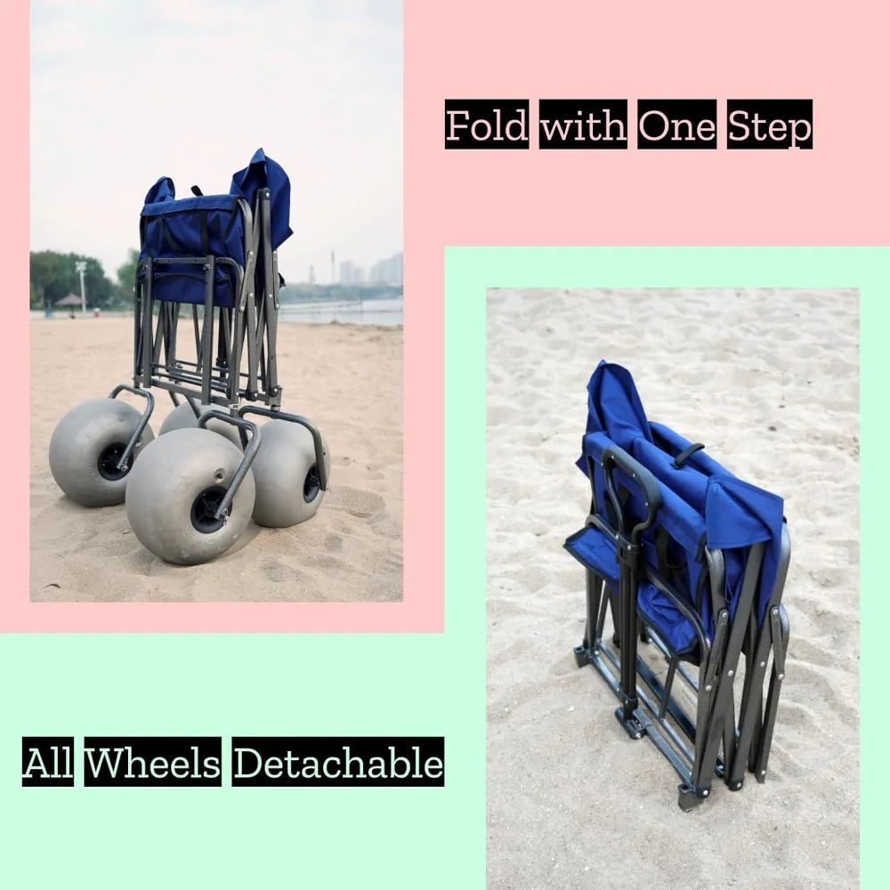 Beach Wagon with Big Wheels Folding Trolley Cart for Smooth Sand Transport