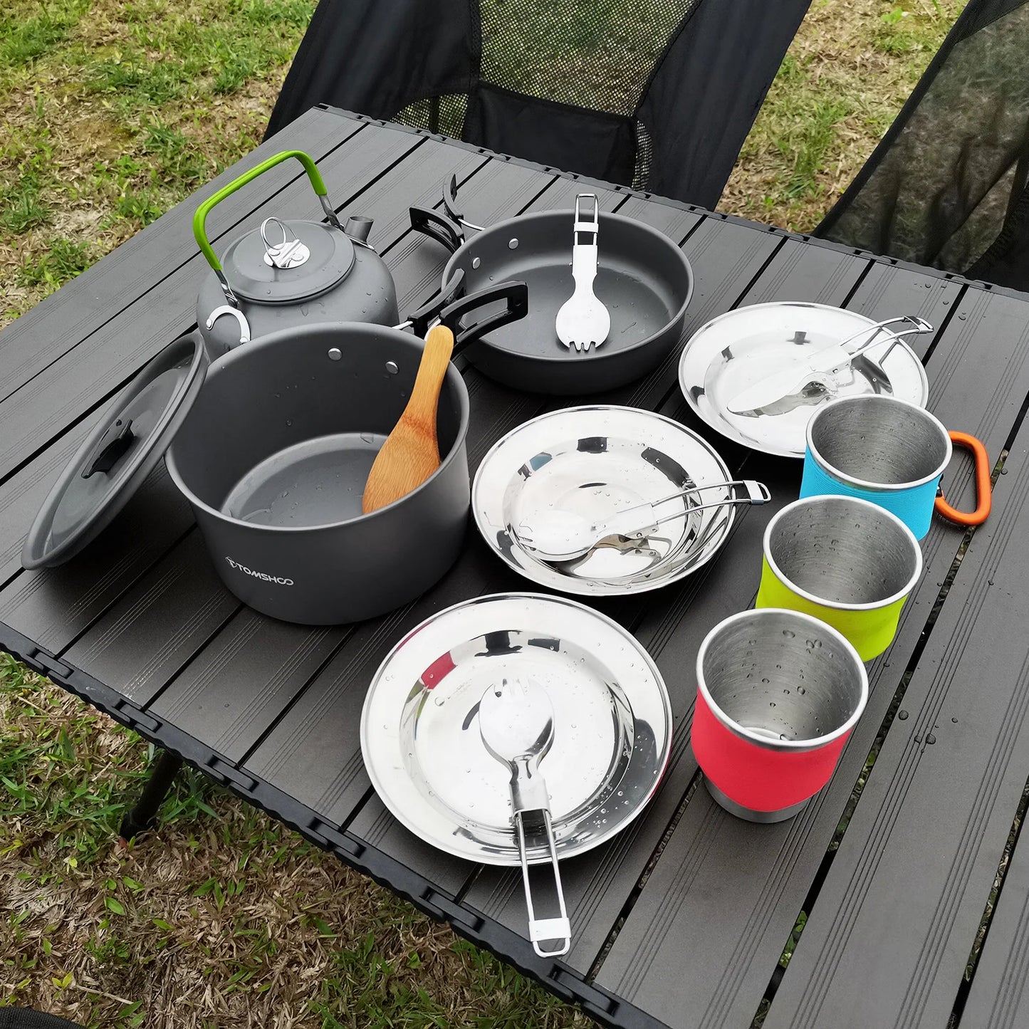 Tomshoo Portable Aluminum Camping Pot Set for Outdoor Cooking and Backpacking