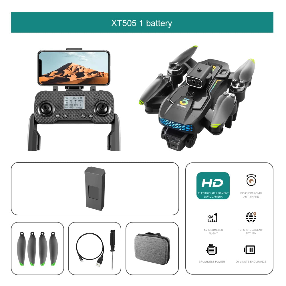 New XT505 GPS Drone with 8K Dual Camera and 5G WiFi FPV Obstacle Avoidance