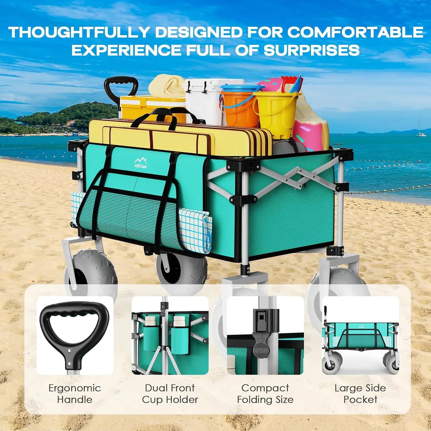 Beach Wagon with Big Wheels All Terrain Foldable Cart for Sand and Heavy Loads