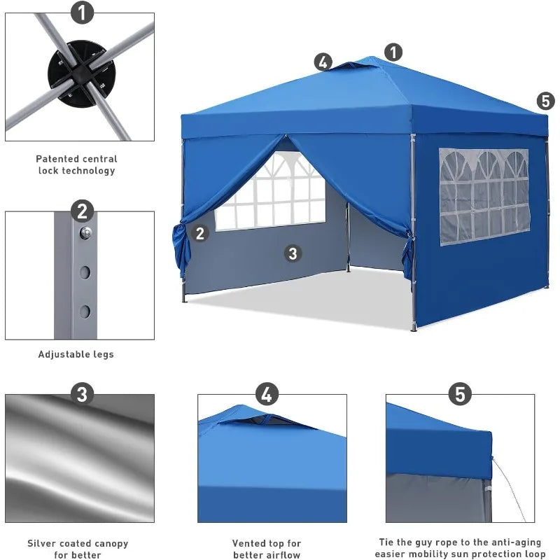 GDY 10x10ft Pop Up Canopy Tent with Sidewalls for Events and Beach Use