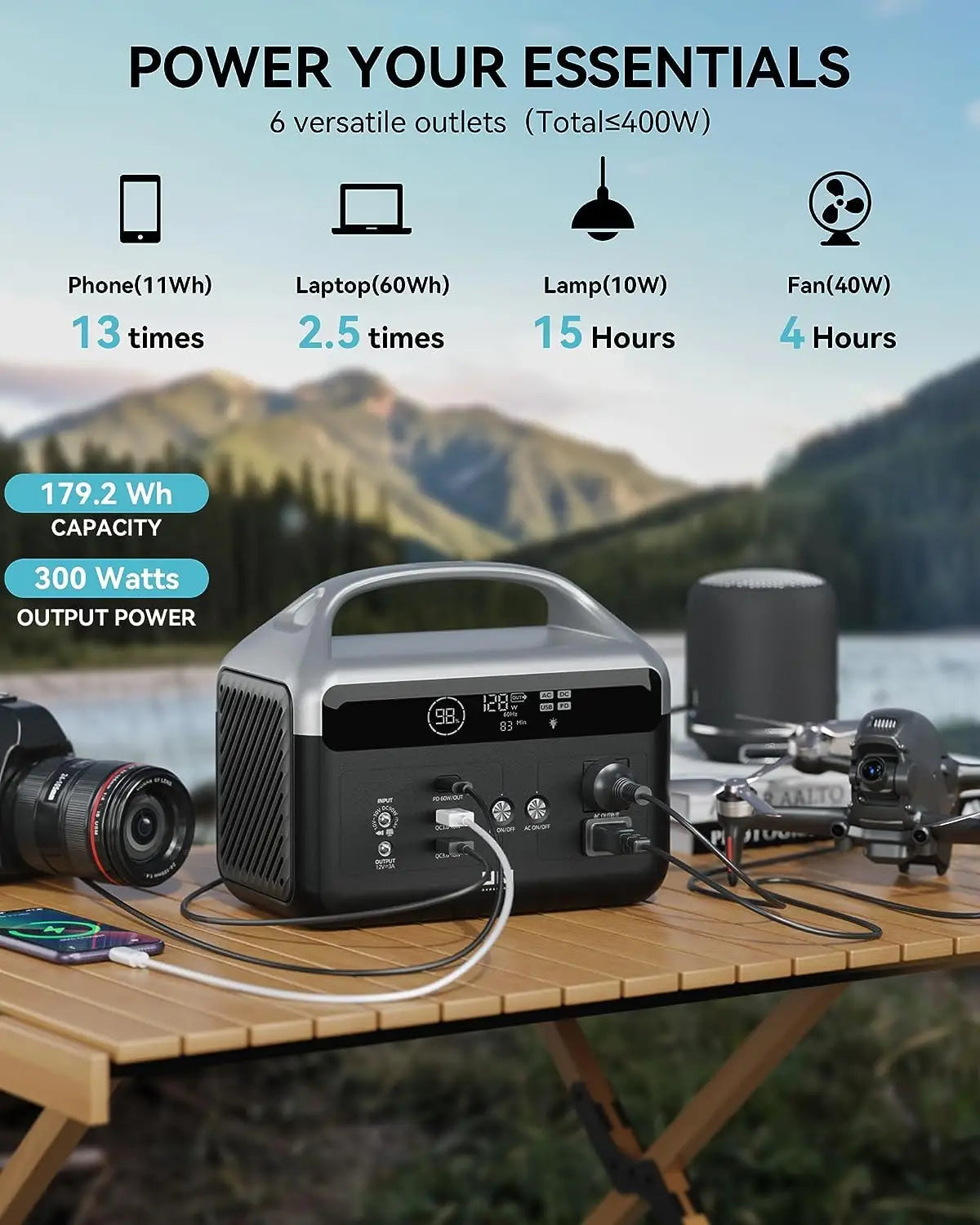 DaranEner 300W Solar Generator 179Wh Portable Power Station for Camping