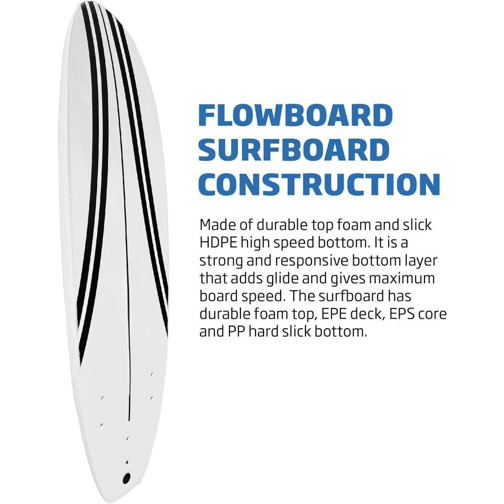 7 Foot Flowboard Surfboard Softboard Foam with Fins Leash and Traction Pad