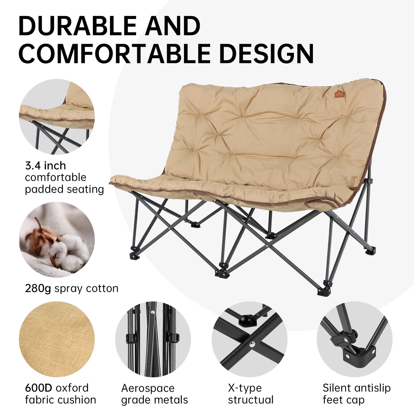 KingCamp Double Padded Butterfly Chair Oversized Outdoor Lawn and Patio Seat