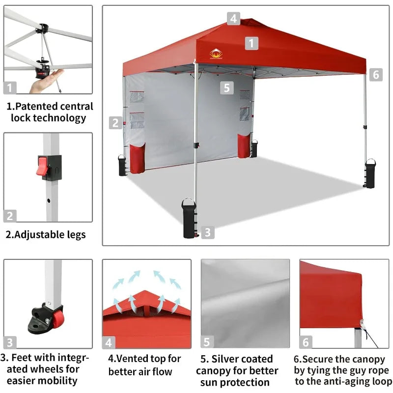 Crown Shades 10x10 Pop Up Canopy Tent Red Easy Setup Portable Outdoor Shelter