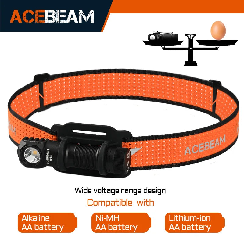Acebeam H16 Lightweight LED Headlamp 1000 Lumens Rechargeable Right Angle Light