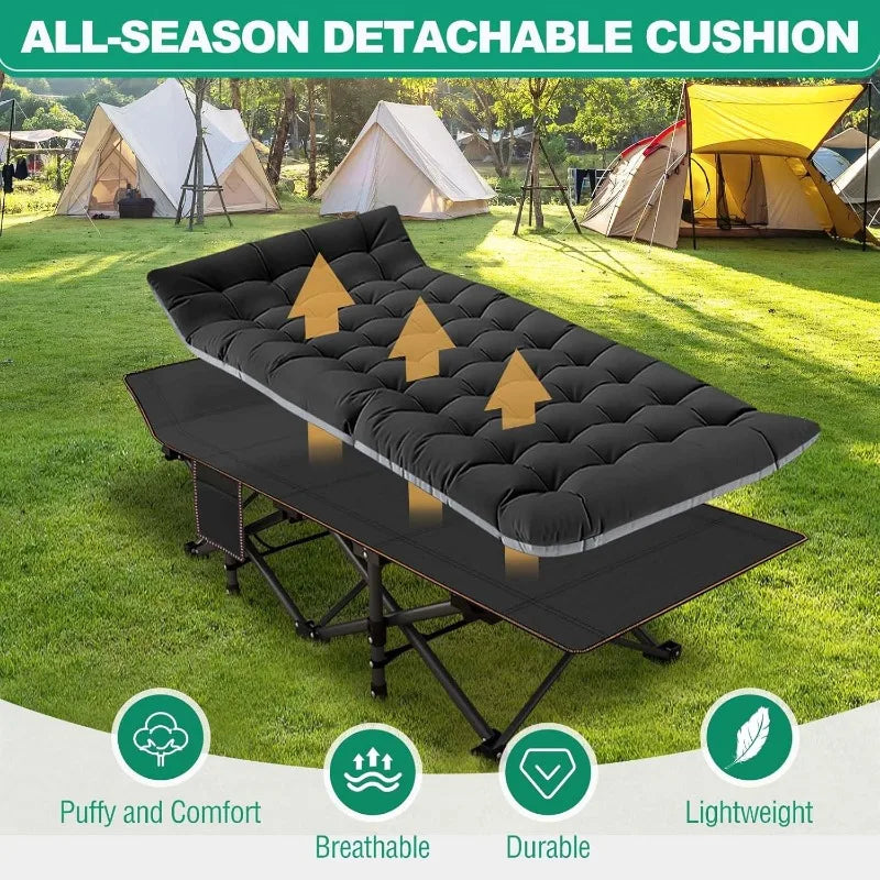 LILYPELLE Heavy Duty Folding Camping Cot with Carry Bag for Portable Travel