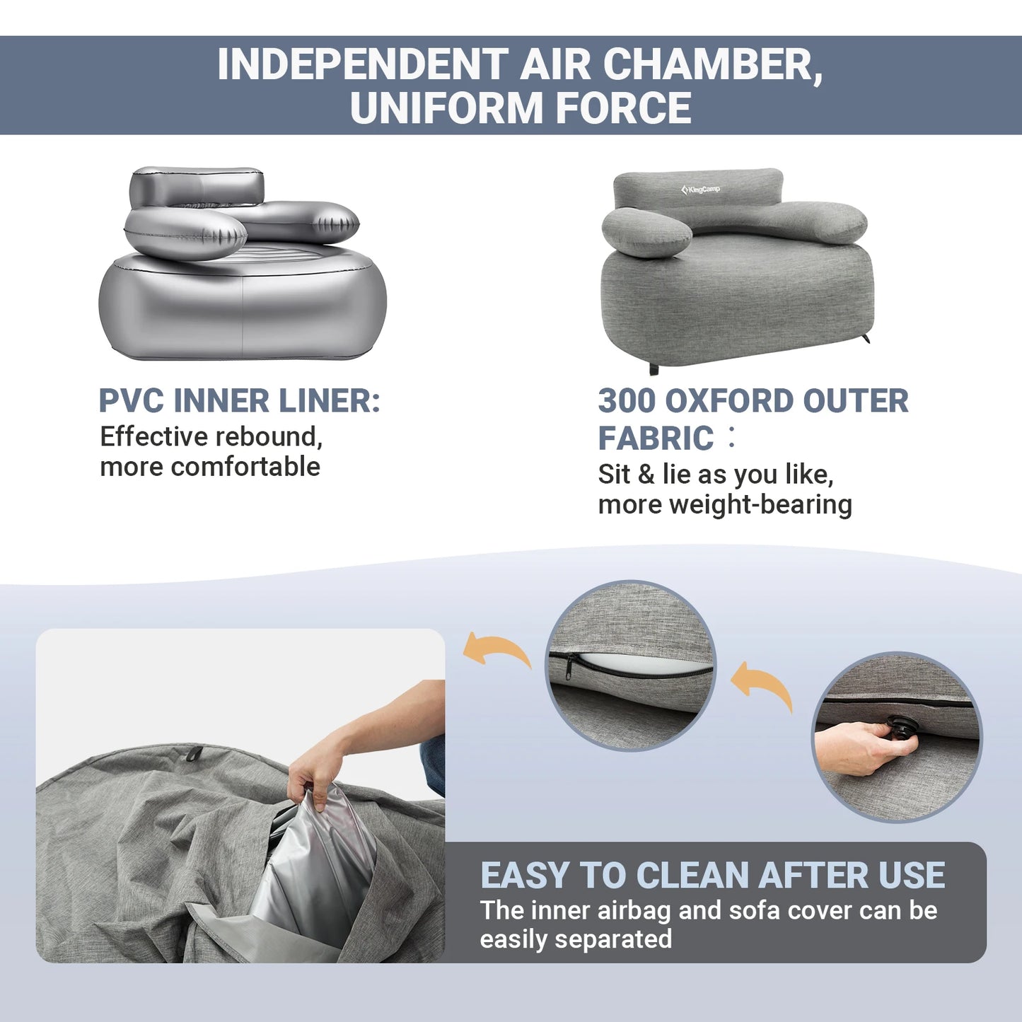 KingCamp Inflatable Sofa Portable Air Chair for Home Outdoor Camping Travel