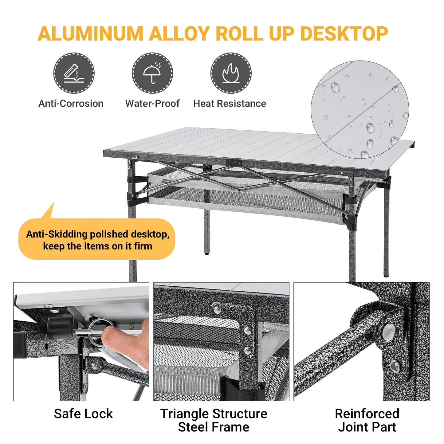 KingCamp Folding Camping Table Lightweight Aluminum with Net Pocket for Outdoor Use