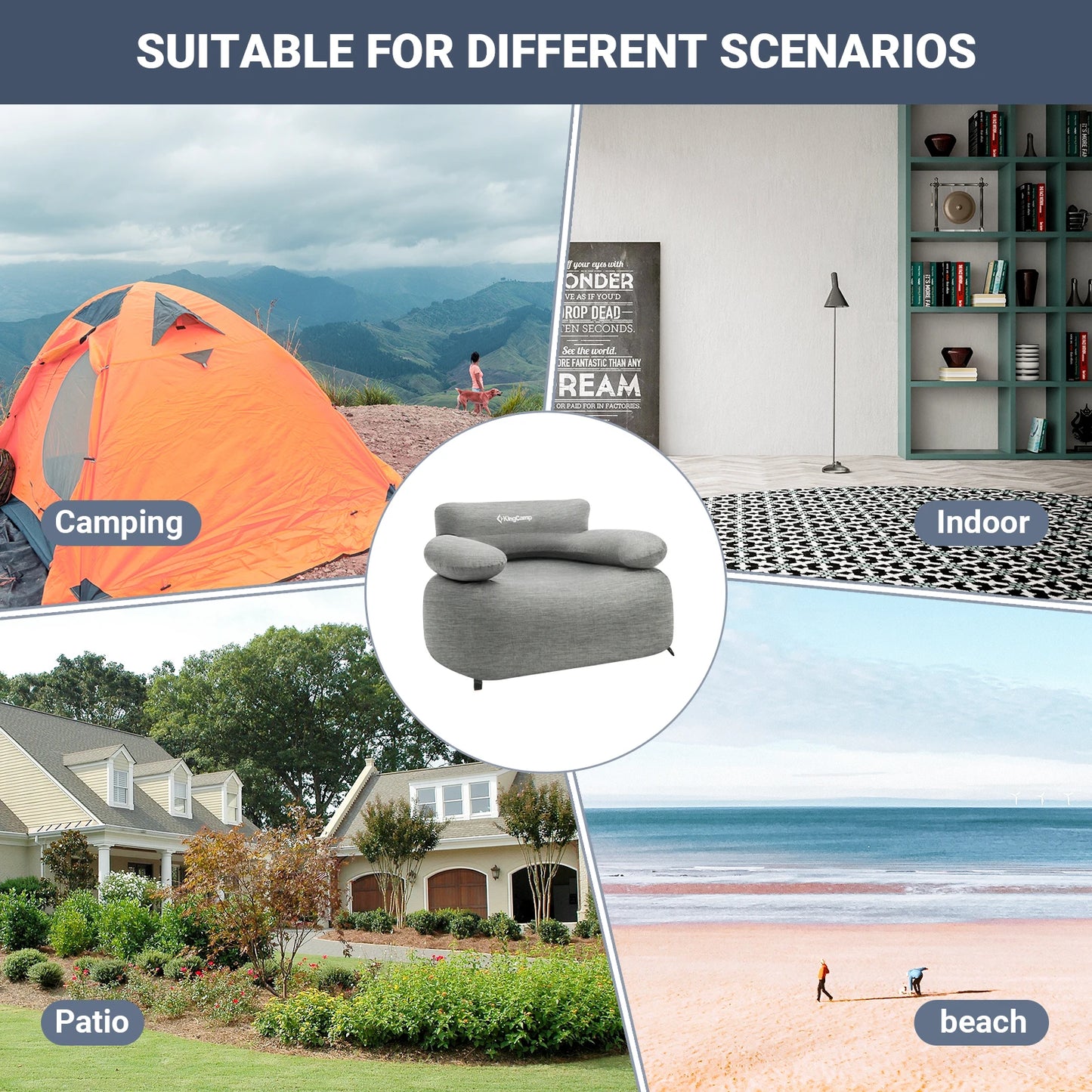 KingCamp Inflatable Sofa Portable Air Chair for Home Outdoor Camping Travel