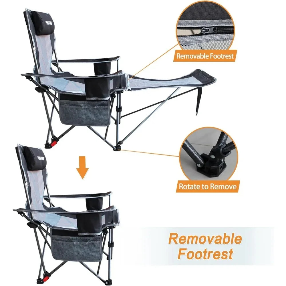 2-Pack Reclining Camping Chair with Removable Footrest and Cotton Cushion