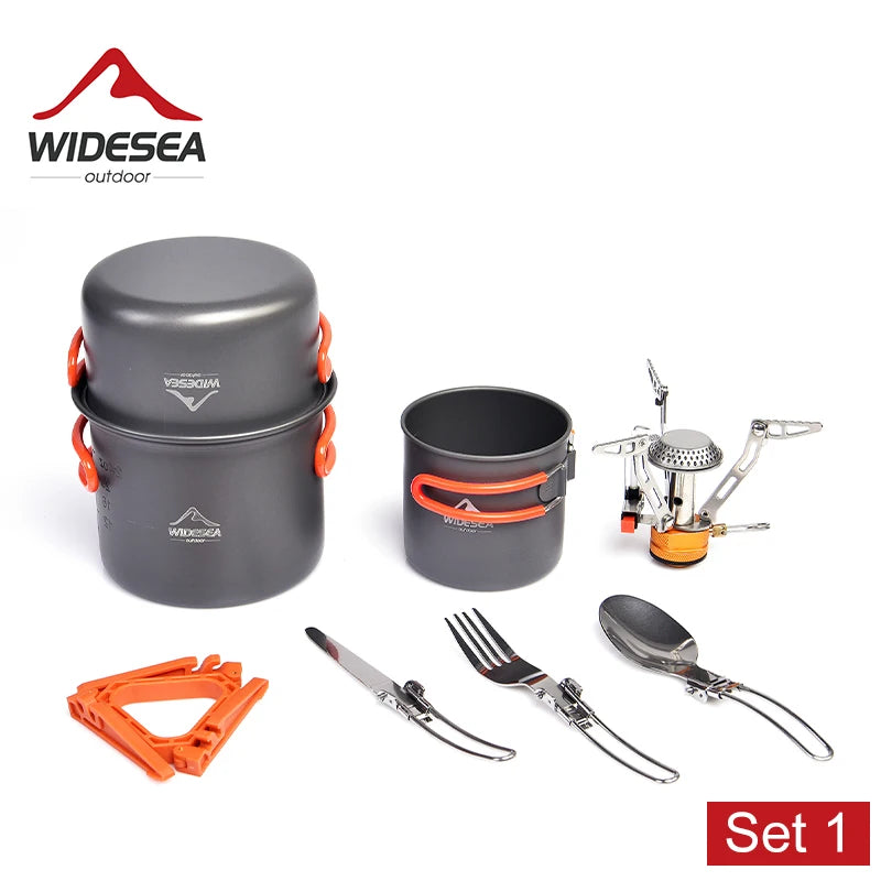 Widesea Portable Camping Cookware Set with Burner Stove and Folding Utensils