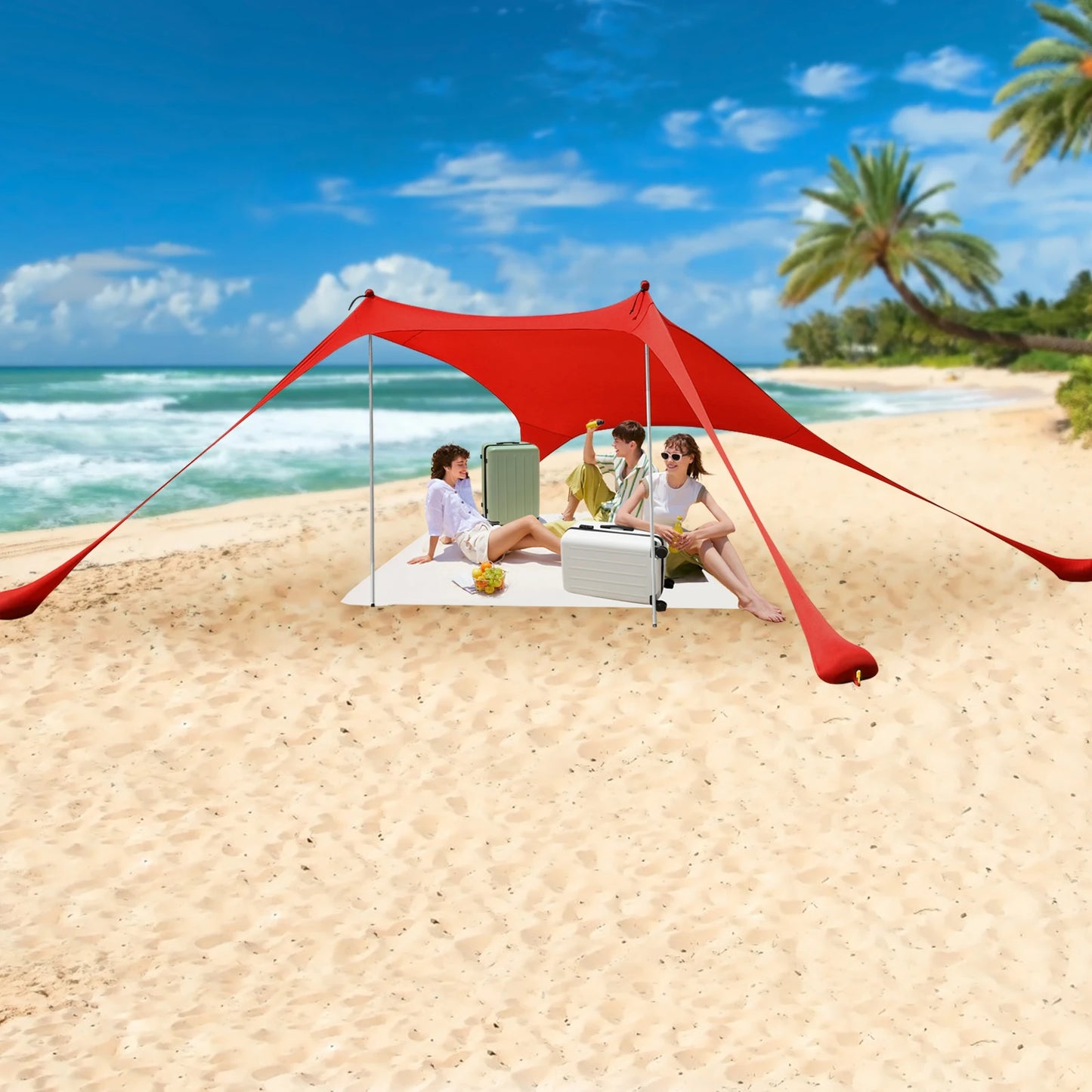 Red 2m Beach Elastic Sunshade Tent for 2-3 People Outdoor Camping and Picnics