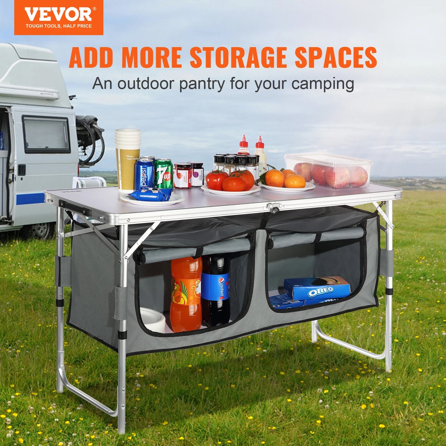 VEVOR Folding Camping Kitchen Table Quick Setup MDF for Outdoor BBQ and Picnics