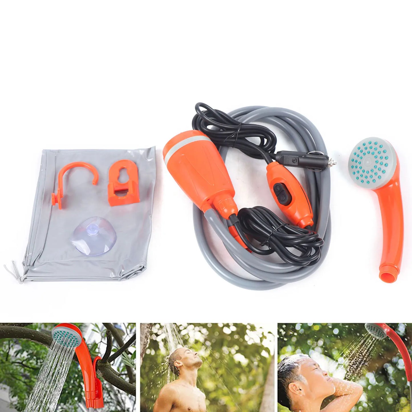 62W 12V Portable Outdoor Shower Head For Camping And Hiking Effluent Orange
